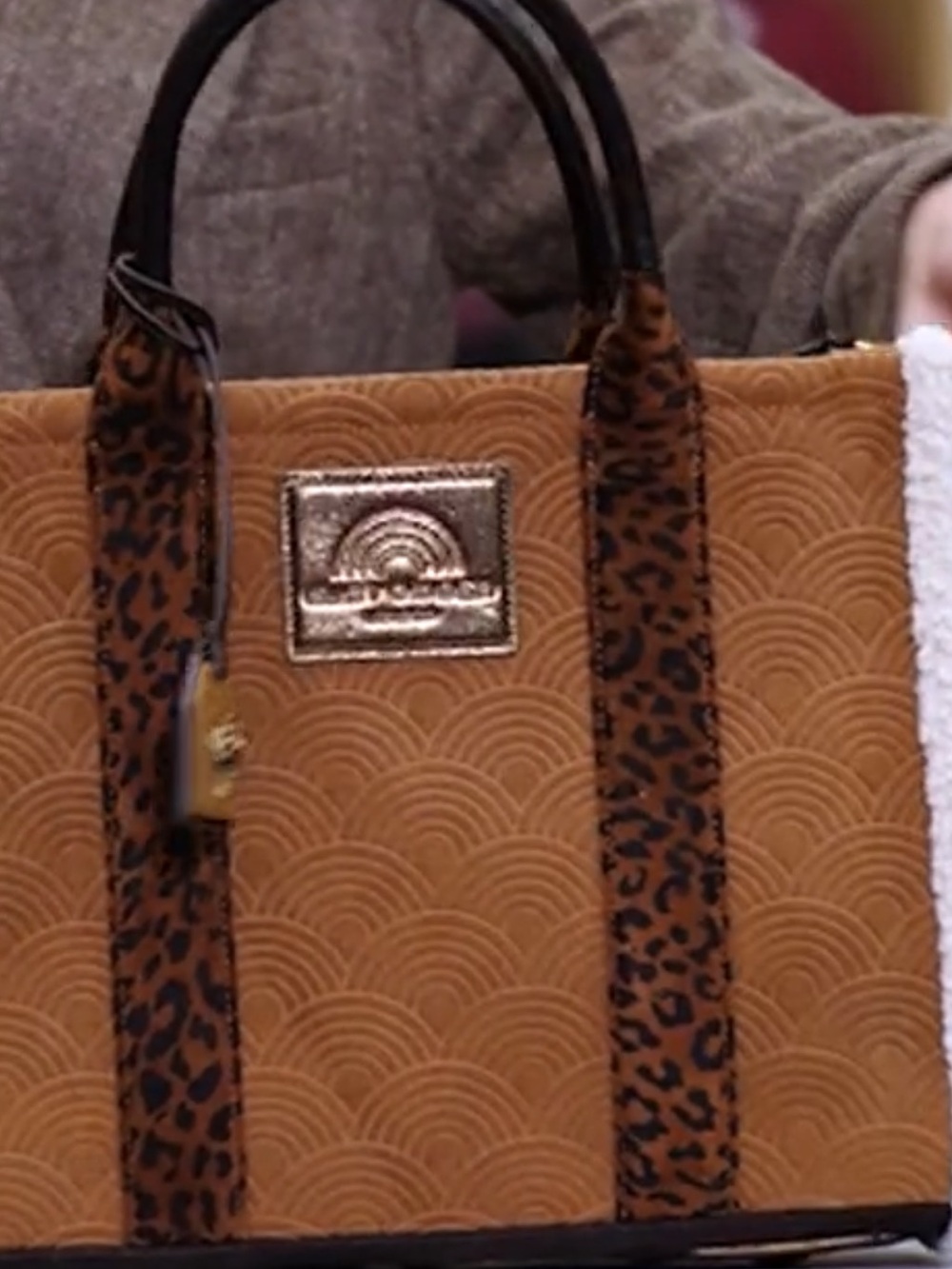 New limited edition Kurt Geiger Tan large Tote with Leopard Trim and Gold Plaque